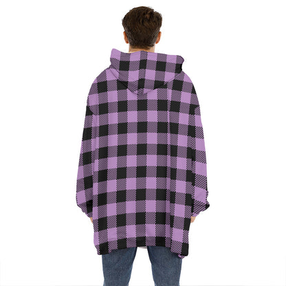 Purple Buffalo Plaid Print Hoodie Blanket