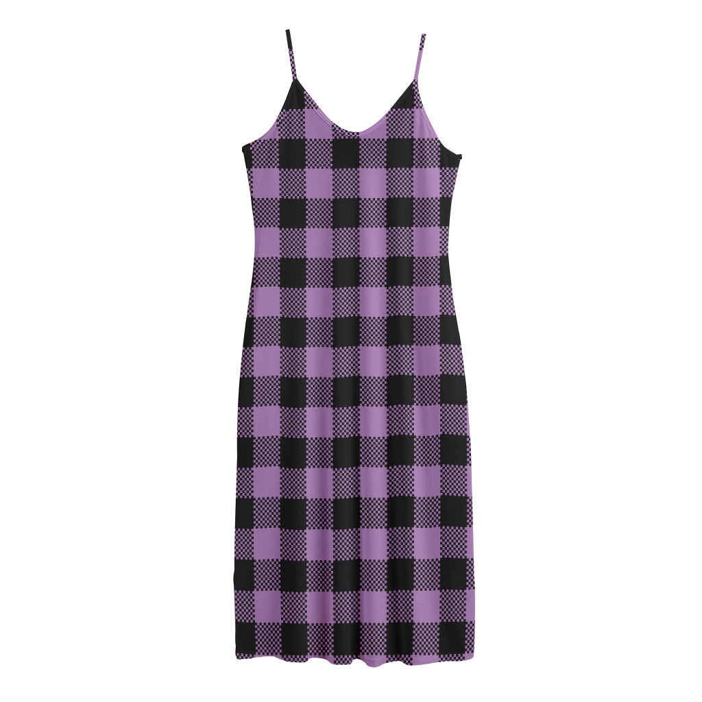 Purple Buffalo Plaid Print Jersey Midi Cami Dress