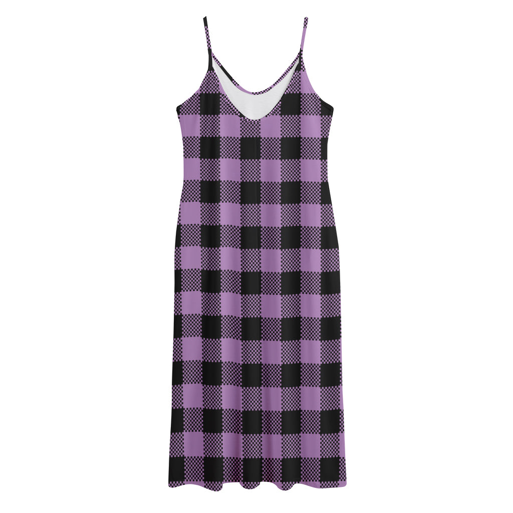 Purple Buffalo Plaid Print Jersey Midi Cami Dress
