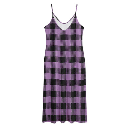 Purple Buffalo Plaid Print Jersey Midi Cami Dress
