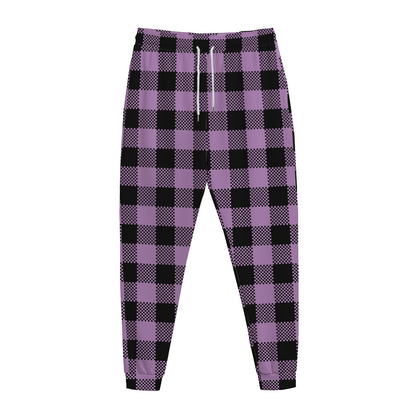 Purple Buffalo Plaid Print Jogger Pants