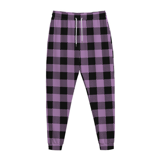 Purple Buffalo Plaid Print Jogger Pants