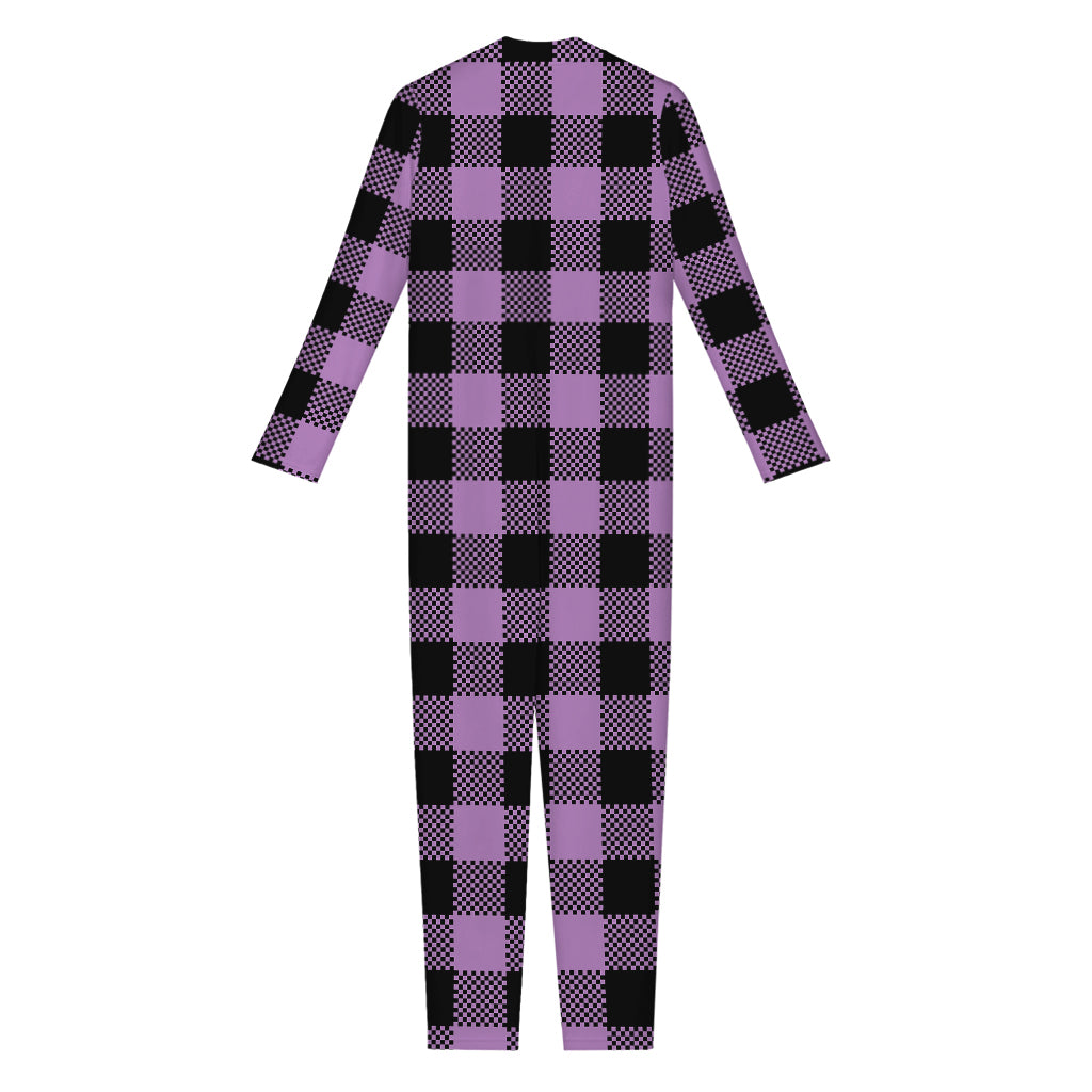 Purple Buffalo Plaid Print Jumpsuit