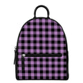 Purple Buffalo Plaid Print Leather Backpack
