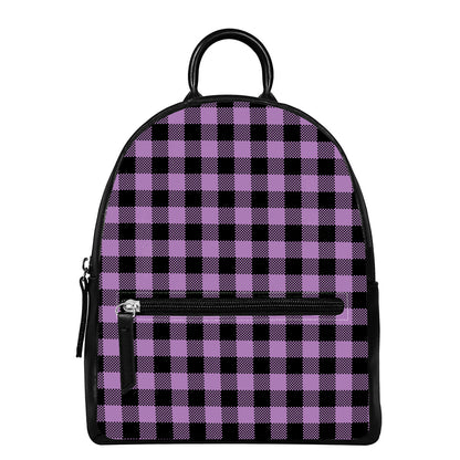 Purple Buffalo Plaid Print Leather Backpack