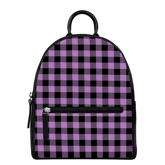 Purple Buffalo Plaid Print Leather Backpack