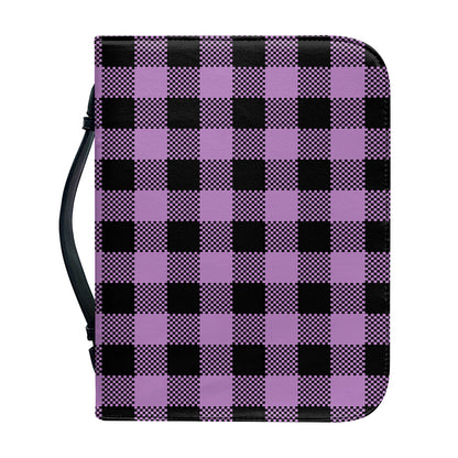Purple Buffalo Plaid Print Leather Bible Cover