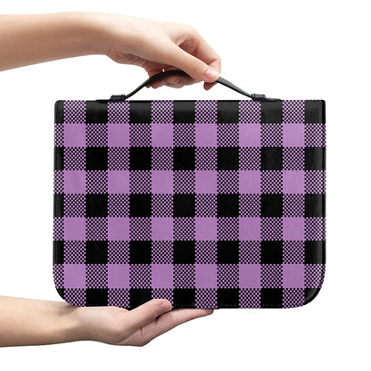 Purple Buffalo Plaid Print Leather Bible Cover