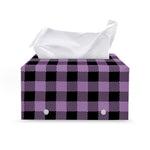Purple Buffalo Plaid Print Leather Tissue Box Cover