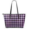 Purple Buffalo Plaid Print Leather Tote Bag With Zipper