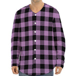 Purple Buffalo Plaid Print Long Sleeve Baseball Jersey