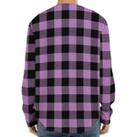 Purple Buffalo Plaid Print Long Sleeve Baseball Jersey