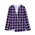Purple Buffalo Plaid Print Long Sleeve Short Coat
