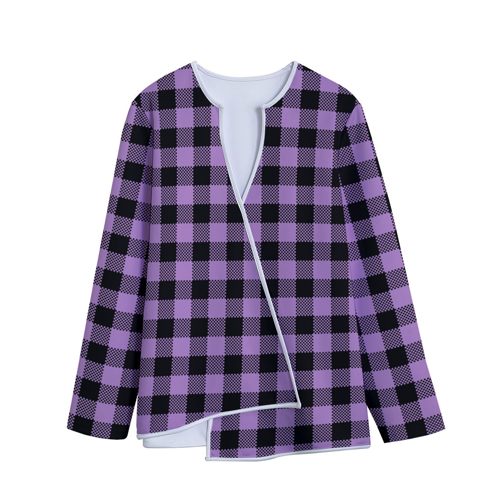Purple Buffalo Plaid Print Long Sleeve Short Coat