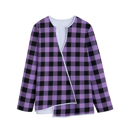Purple Buffalo Plaid Print Long Sleeve Short Coat