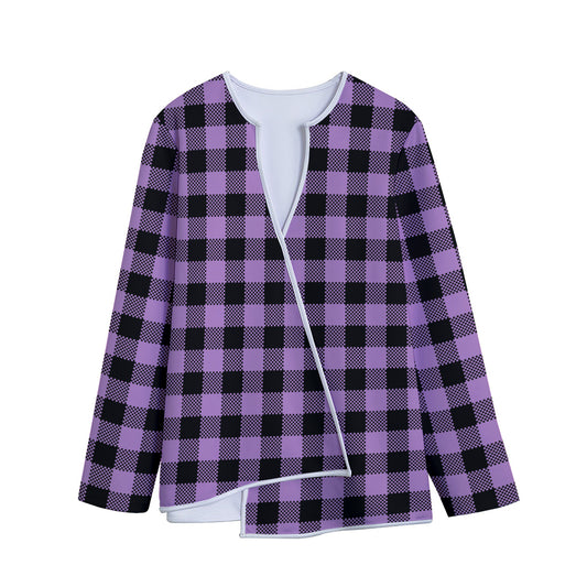 Purple Buffalo Plaid Print Long Sleeve Short Coat