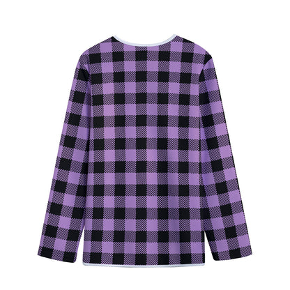 Purple Buffalo Plaid Print Long Sleeve Short Coat
