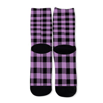 Purple Buffalo Plaid Print Long Socks