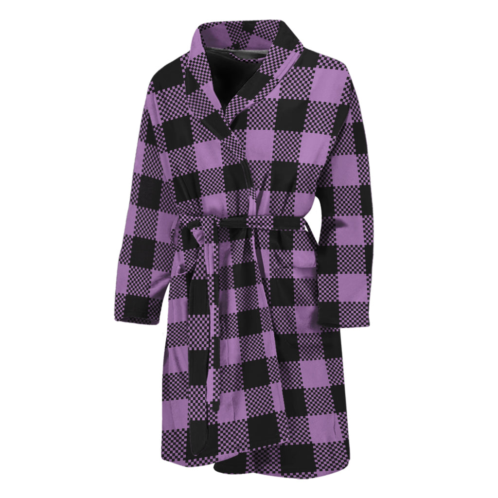 Purple Buffalo Plaid Print Men's Bathrobe
