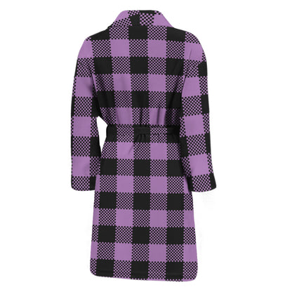 Purple Buffalo Plaid Print Men's Bathrobe