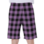 Purple Buffalo Plaid Print Men's Beach Shorts