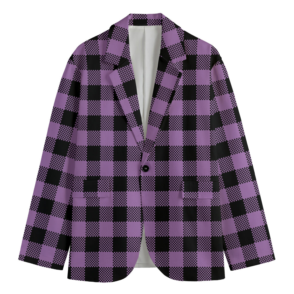 Purple Buffalo Plaid Print Men's Blazer
