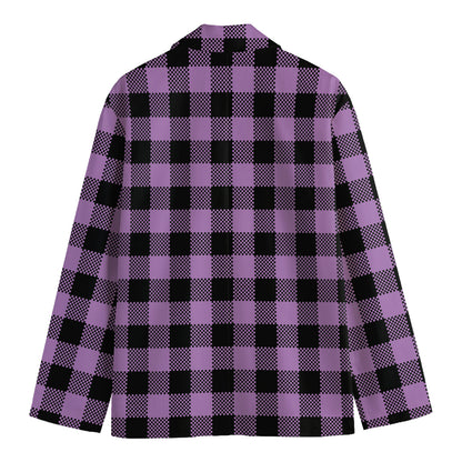 Purple Buffalo Plaid Print Men's Blazer