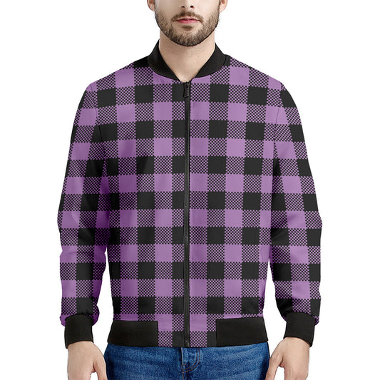 Purple Buffalo Plaid Print Men's Bomber Jacket