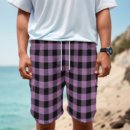 Purple Buffalo Plaid Print Men's Cargo Shorts