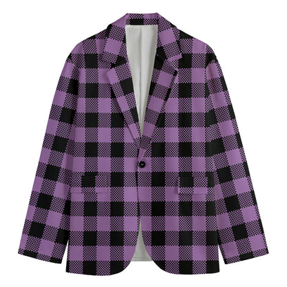 Purple Buffalo Plaid Print Men's Cotton Blazer