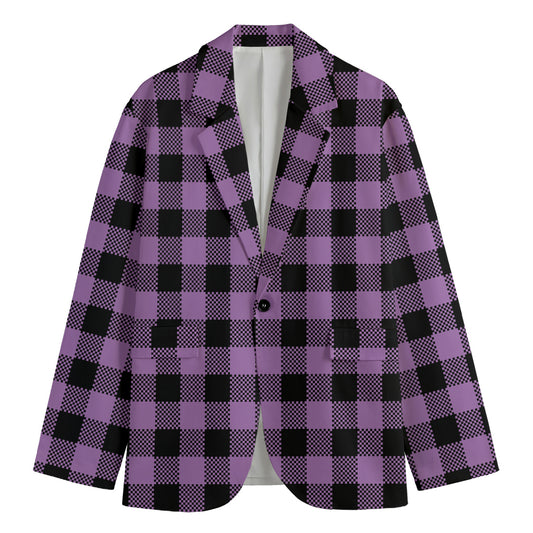 Purple Buffalo Plaid Print Men's Cotton Blazer