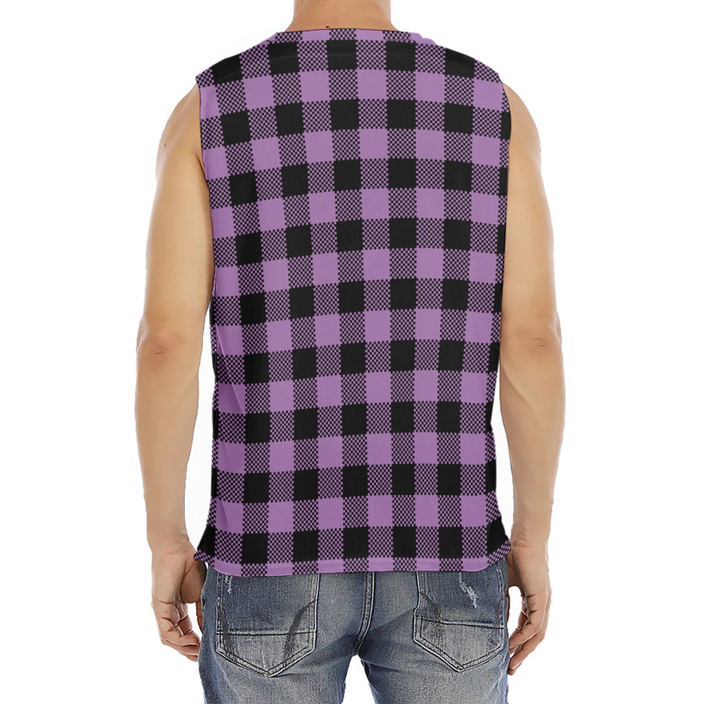 Purple Buffalo Plaid Print Men's Fitness Tank Top