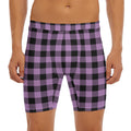 Purple Buffalo Plaid Print Men's Long Boxer Briefs