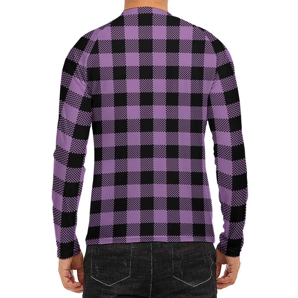 Purple Buffalo Plaid Print Men's Long Sleeve Rash Guard
