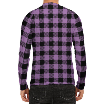 Purple Buffalo Plaid Print Men's Long Sleeve Rash Guard