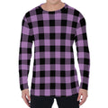 Purple Buffalo Plaid Print Men's Long Sleeve T-Shirt