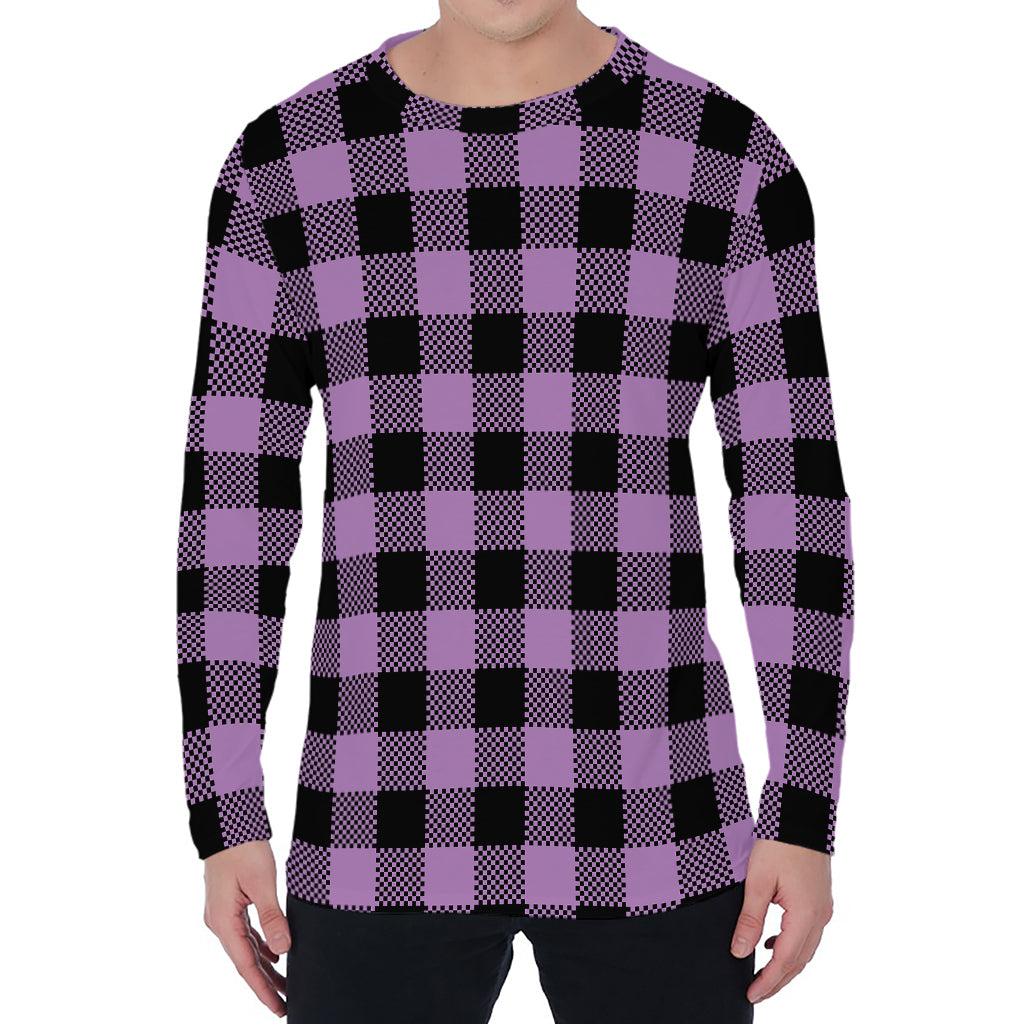 Purple Buffalo Plaid Print Men's Long Sleeve T-Shirt