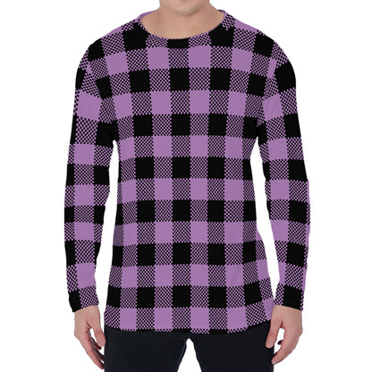 Purple Buffalo Plaid Print Men's Long Sleeve T-Shirt