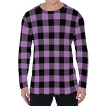 Purple Buffalo Plaid Print Men's Long Sleeve T-Shirt
