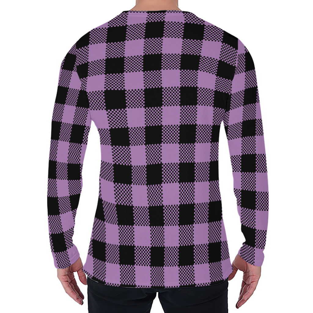 Purple Buffalo Plaid Print Men's Long Sleeve T-Shirt