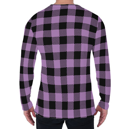 Purple Buffalo Plaid Print Men's Long Sleeve T-Shirt