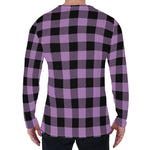 Purple Buffalo Plaid Print Men's Long Sleeve T-Shirt
