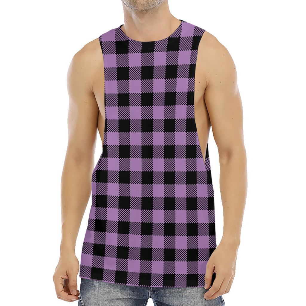 Purple Buffalo Plaid Print Men's Muscle Tank Top
