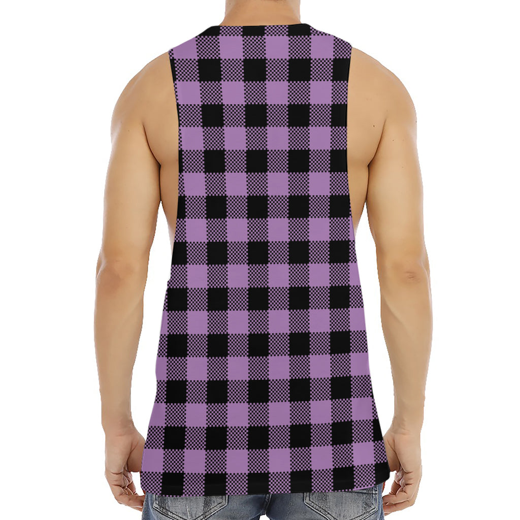 Purple Buffalo Plaid Print Men's Muscle Tank Top