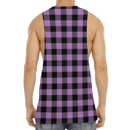 Purple Buffalo Plaid Print Men's Muscle Tank Top