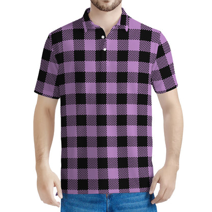 Purple Buffalo Plaid Print Men's Polo Shirt