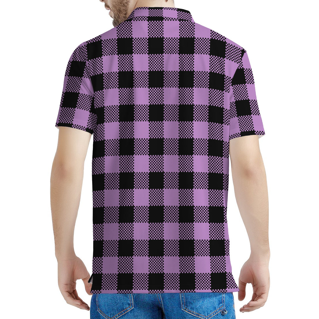 Purple Buffalo Plaid Print Men's Polo Shirt