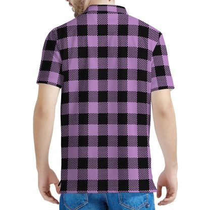 Purple Buffalo Plaid Print Men's Polo Shirt