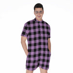 Purple Buffalo Plaid Print Men's Rompers