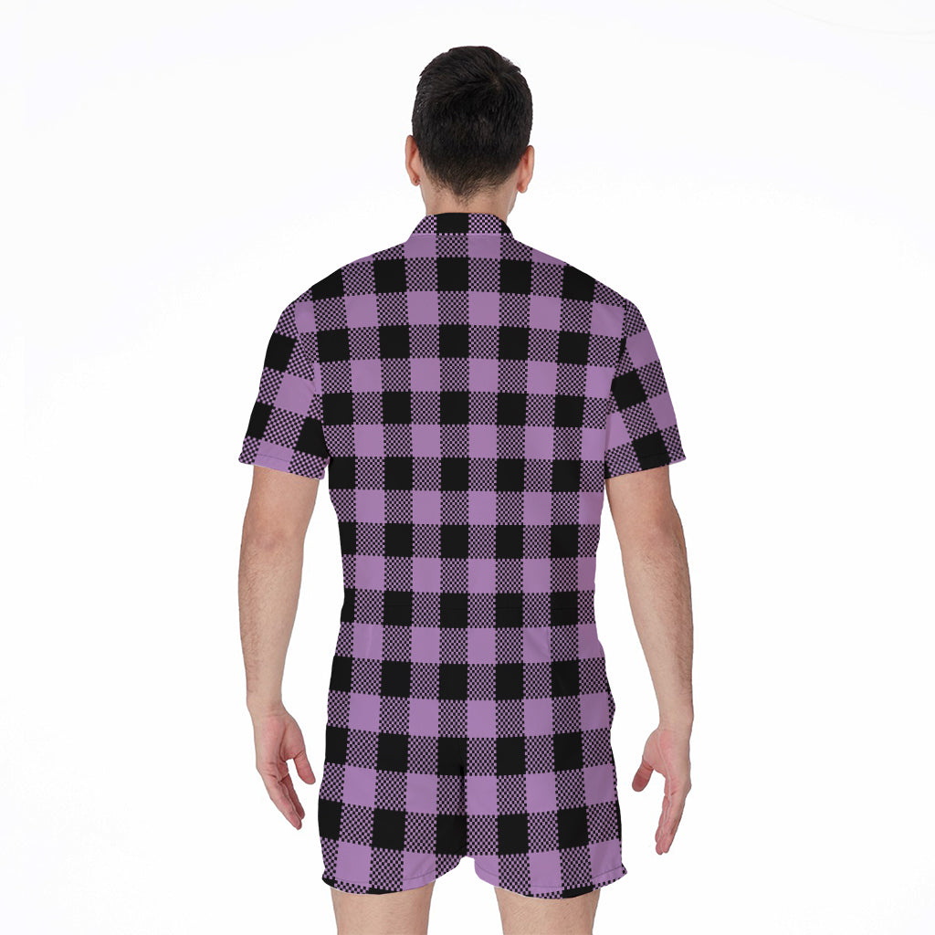 Purple Buffalo Plaid Print Men's Rompers